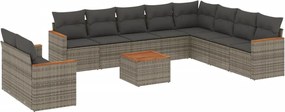 vidaXL Set canapele de grădină cu perne, 11 piese, gri, poliratan