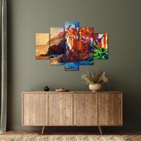 Tablou - Satul de coastă Cinque Terre, Riviera italiană, impresionismul modern (150x105 cm)