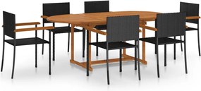 vidaXL Set mobilier de grădină, 7 piese, negru, poliratan