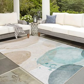 Covor tip traversă crem/turcoaz lavabil 80x200 cm Puddle – Mila Home