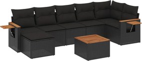vidaXL Set mobilier de grădină cu perne, 8 piese, negru, poliratan
