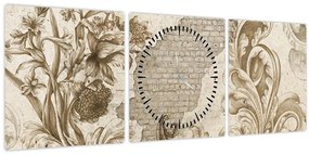 Tablou - Perete cu flori (cu ceas) (90x30 cm)