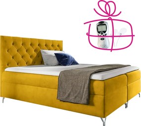 Pat cu boxspring, 200x200, velur galben, GULIETTE + cadou