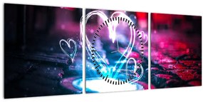 Tablou cu inima iluminată (cu ceas) (90x30 cm)