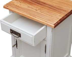 Noptiera, L46 36 H70 cm, alb antichizat natur, lemn masiv