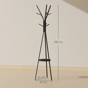 HOMCOM Cuier Vertical Modern de Podea pentru Hol, 45x45x180cm, Negru | Aosom Romania