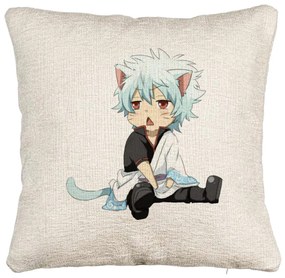 Perna Decorativa Canapea cu Gintama Gin Cat, 40x40 cm, Cu fermoar