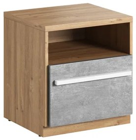 Noptiera Piano Cu 1 Sertar, Stejar Nash, Alb Si Beton, 45 Cm