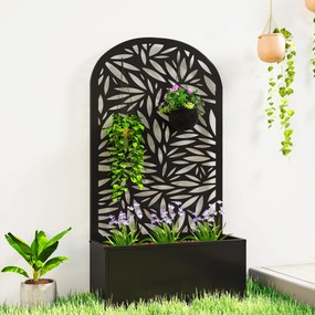 Outsunny Jardiniere Ridicată pentru Grădină și Balcon cu Spalier Arcuit Decorat cu Frunze, pentru Flori și Legume, Montare pe Perete sau Utilizare Independentă, Negru | Aosom Romania