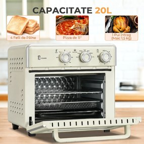 HOMCOM Mini Cuptor 5-in-1, Capacitate 20 L, 1400W, 1 Grătar, 1 Tavă, Timer 60 Min | Aosom Romania