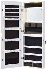 dulap de bijuterii, organizator cu lumini LED, dulap de depozitare montat pe perete, alb | SONGMICS