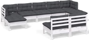 vidaXL Set mobilier de grădină cu perne, 9 piese, alb, lemn de pin