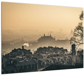 Tablou pe sticlă - Orașul în ceață (70x50 cm)