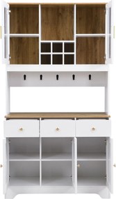 Bufet dulap înalt, Spațiu generos de depozitare cu 5 uși și 3 sertare, 94,5x30x175,5 cm, Alb