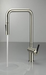 Baterie pentru chiuveta bucatarie, otel, cap mixer, 2 tipuri de jet, dus extractabil, Deante Momi Otel