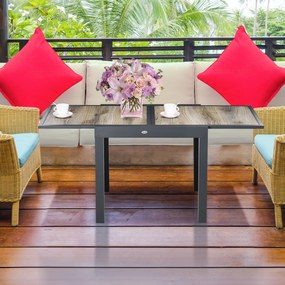 Outsunny Masă de Grădină Extensibilă 80/160x80x75 cm, Masă de Dining pentru 6 Persoane Dreptunghiulară din Aluminiu cu Blat din Plastic, pentru Terasă, Balcon și Exterior, Bej | Aosom Romania