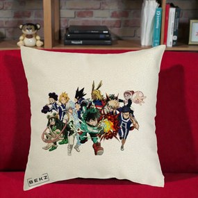 Perna Personalizata My Hero Academia Clasa 1-A Complet, 40x40 cm, Ecru, Husa Detasabila, Perna Inclusa, BEKZ®