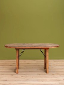 Masă pliabilă ovală din lemn reciclat și metal, cu blat patinat și picioare pliabile, natur, finisaj vintage, 165×77.5×71 cm, „Marolles"