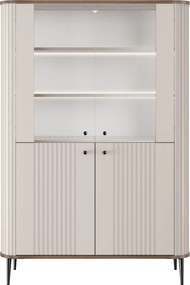 Vitrină Vesper 103 cm cu 4 uși - cașmir / nuc / picioare negre