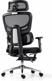ErgoVanta — Scaun ergonomic, Spătar din Mesh, Suport lombar reglabil, Șezut buretat, Tetieră 2D, Cotiere reglabile, Mecanism cu blocare, Suport pentru picioare retractabil, Negru