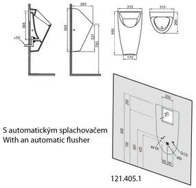 Pisoar Bruckner SCHWARN alimentare posterioară, evacuare posterioară, ceramică/alb