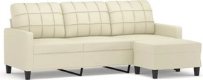 vidaXL Canapea cu 3 locuri și taburet, crem, 180 cm, piele ecologică