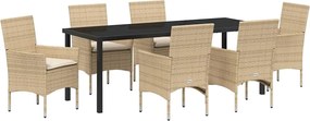 vidaXL Set de masă pentru grădină cu pernă 7 pcs Bej poliratan