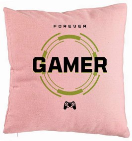 Perna Decorativa, Model Forever Gamer, 40x40 cm, Roz, Husa Detasabila, Burduf