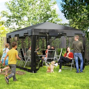 Outsunny Foisor 4x3 m cu Plasa de Tantari si 2 Intrari, Foisor de Gradina din Metal si PE, Gri Inchis