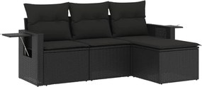 vidaXL Set mobilier de grădină cu perne, 4 piese, negru, poliratan