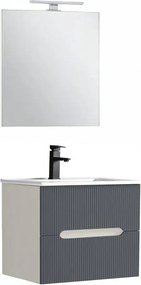 Trent mobilier de baie 60 cm lavoar ceramic (2 sertare) cu oglindă 60x80 cm alb-antracit gri