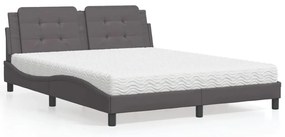 vidaXL Pat cu saltea, gri, 160x200 cm, piele ecologică