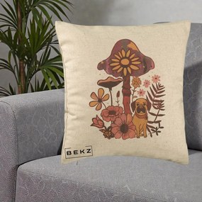 Perna Decorativa Ciuperca Caine Boho, 40x40 cm, Bej, Husa Detasabila, Perna Inclusa, BEKZ®
