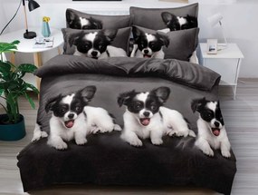Lenjerie 3D din microfibra PUPPY PLAY gri inchis Dimensiune lenjerie de pat: 70 x 80 cm | 140 x 200 cm