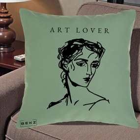 Perna Decorativa Art Lover Portret Grafic, 40x40 cm, Verde, Husa Detasabila, Perna Inclusa, BEKZ®