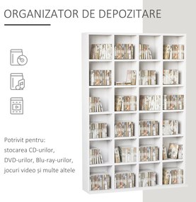 HOMCOM Bibliotecă Spațioasă, Dulap cu 24 Compartimente Reglabile, Design Modern, 130.5x89x20 cm, Alb, pentru Living sau Birou | Aosom Romania