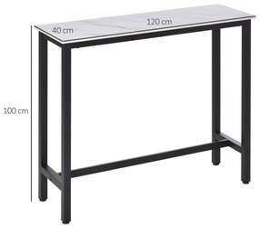 HOMCOM Masă de Bar Masă Înaltă de Bucătărie Mange-debout - dim. 120L x 40l x 100A cm - cadru picior din Oțel Negru, Blat Aspect marmură Alb | Aosom Romania