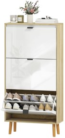 HOMCOM Dulap pentru pantofi, dulap îngust pentru pantofi, 3 sertare rabatabile, ușă înaltă lucioasă, 60x24x127cm, alb | Aosom Romania