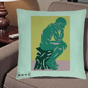 Perna Decorativa Ganditorul Sculptura Pop Art, 40x40 cm, Verde Menta, Husa Detasabila, Perna Inclusa, BEKZ®