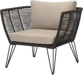 Fotoliu de exterior, negru, din metal, cu perne bej incluse, Mundo