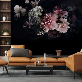 Fototapet - Flori pe fond negru (147x102 cm)