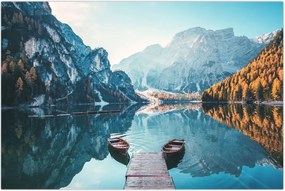 Tablou - Bărci pe Lacul Braies (90x60 cm)