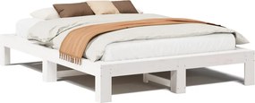 vidaXL Cadru de pat fără saltea, alb, 140x190 cm, lemn masiv de pin