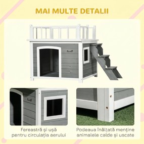 PawHut Cusca Exterior pentru Caini cu Balcon Scări și Picioare Înălțate Rezistentă la Intemperii | Aosom Romania