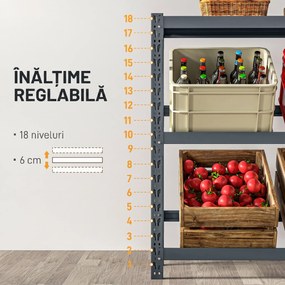 HOMCOM Raft Autoportant pentru Cutii cu 3 Niveluri, Raft pentru 6 Cutii cu Înălțime Reglabilă, 110x30x110 cm, Gri | Aosom Romania