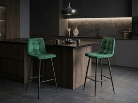Scaun de bar ARCETO VELVET cu picioare negre, verde inchis