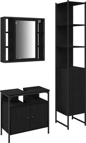 vidaXL Set de mobilier pentru baie 3 pcs Stejar Negru Lemn compozit