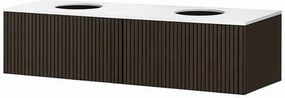 Set dulap baza suspendat KolpaSan Orphia riflat 2 sertare 140 cm finisaj grafit negru cu blat Kerrock
