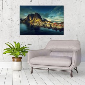Tablou cu sat de pescari din Norvegia (90x60 cm)