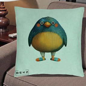 Perna Decorativa Pasare Teal cu Sosete Dunghi, 40x40 cm, Verde Menta, Husa Detasabila, Perna Inclusa, BEKZ®